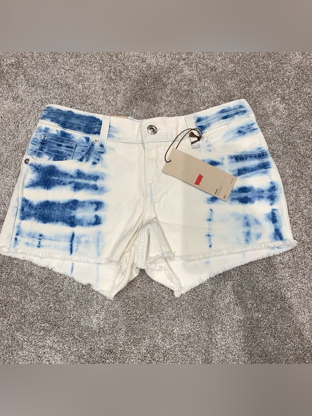 Levi's Blue / Cream Denim Bleach Tie Dye Cut Off Shorts Womens Size 1 Summer NWT